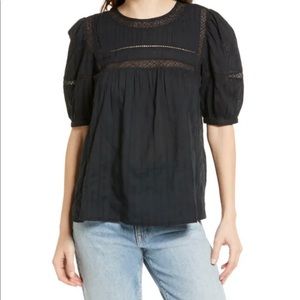 Lace Inset Puff Sleeve Blouse